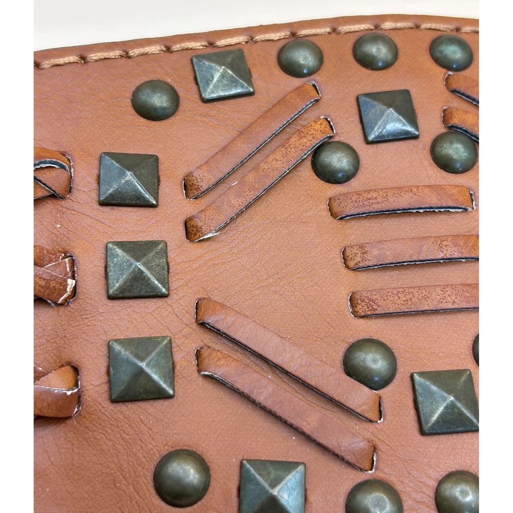 Bebe Y2K Wide Waist Belt Cognac Brown Studded Woven Elastic Corset Belt M/L